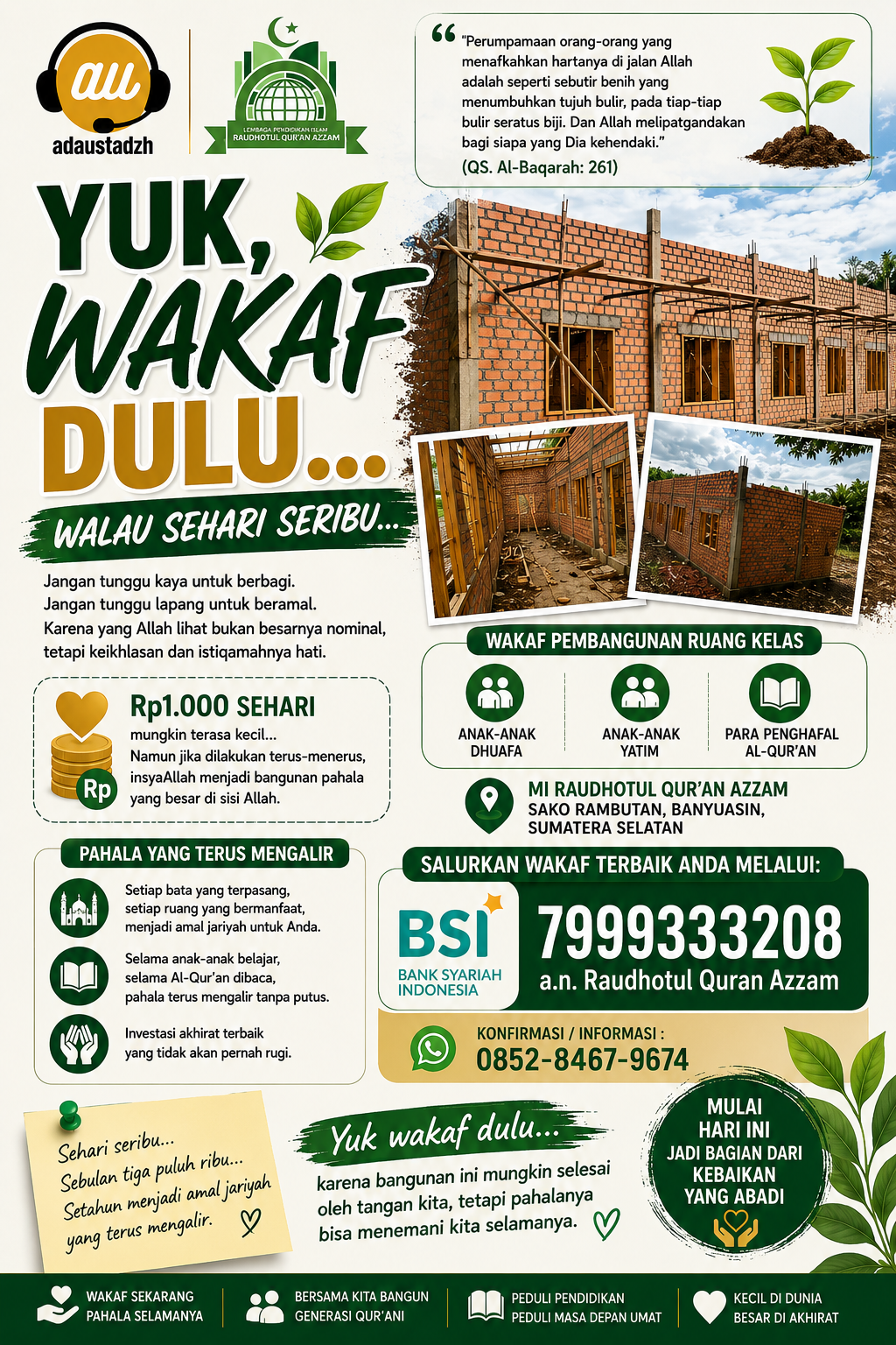 Yuk Wakaf Dulu, walau sehari seribu