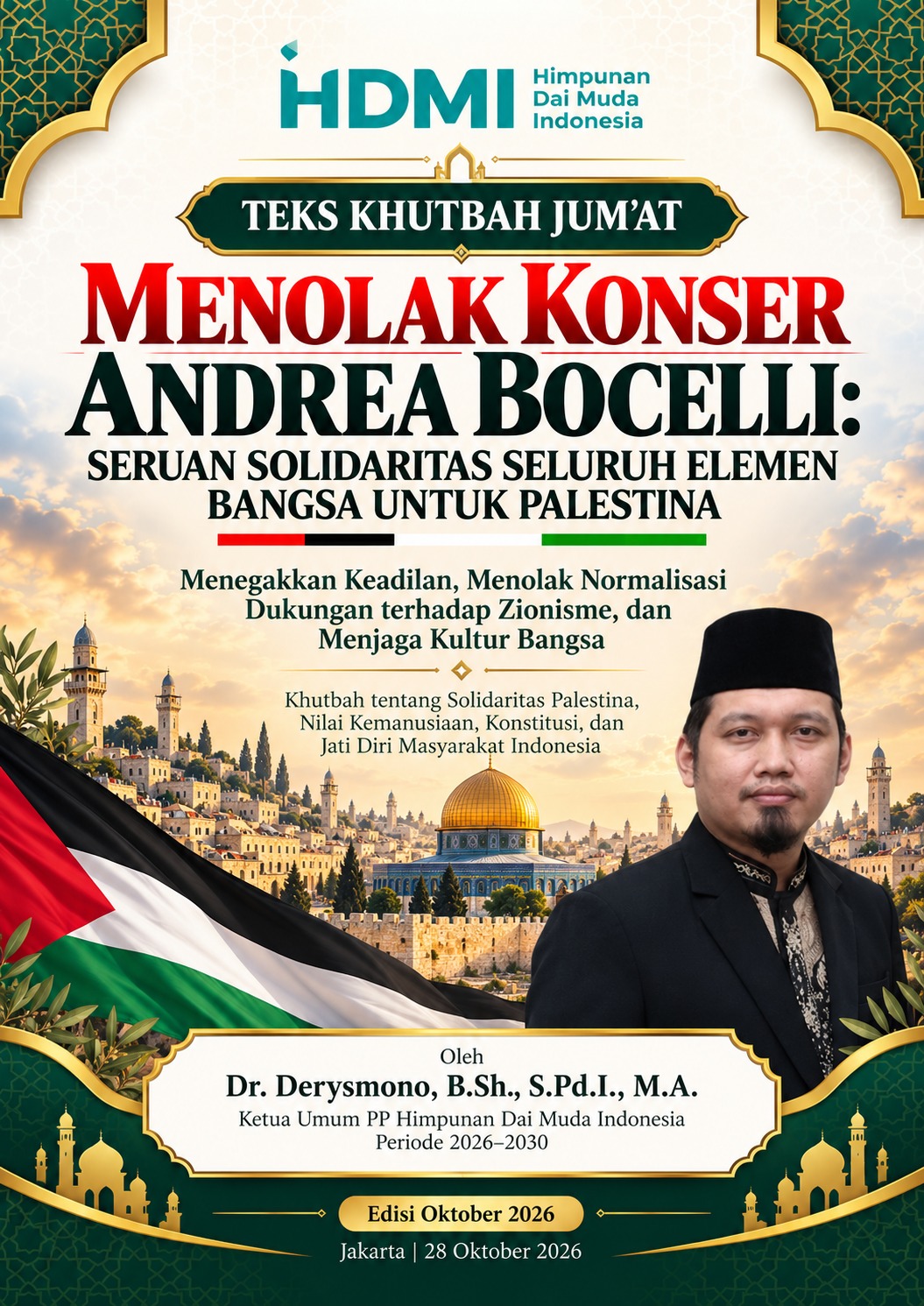 TEKS KHUTBAH JUM’AT  MENOLAK KONSER ANDREA BOCELLI: SERUAN SOLIDARITAS SELURUH ELEMEN BANGSA UNTUK PALESTINA